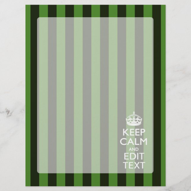 Personalised Green Stripes Keep Calm Your Text (Front)