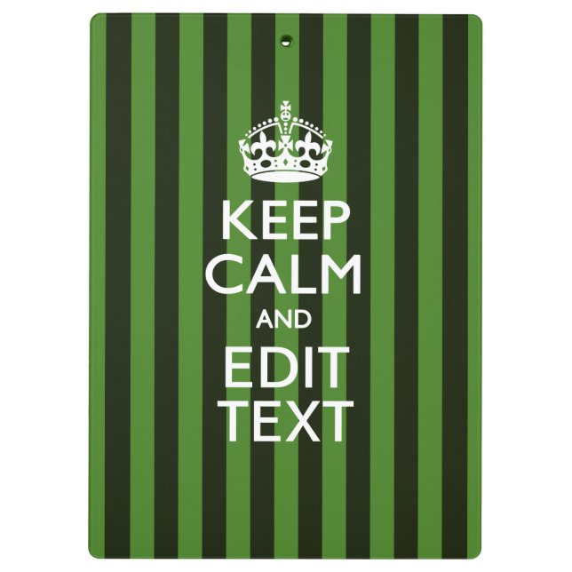 Personalised Green Stripes Keep Calm Your Text Clipboard (Back)