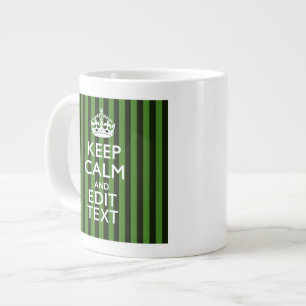 Personalised Green Stripes Keep Calm Your Text Large Coffee Mug