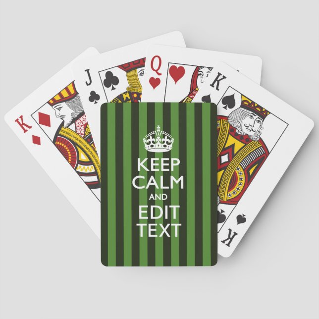 Personalised Green Stripes Keep Calm Your Text Playing Cards (Back)