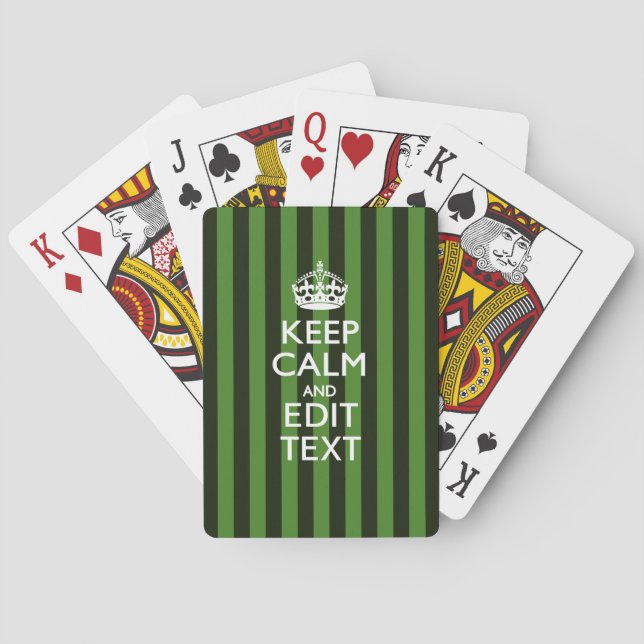 Personalised Green Stripes Keep Calm Your Text Playing Cards (Back)