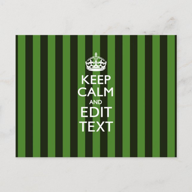 Personalised Green Stripes Keep Calm Your Text Postcard (Front)
