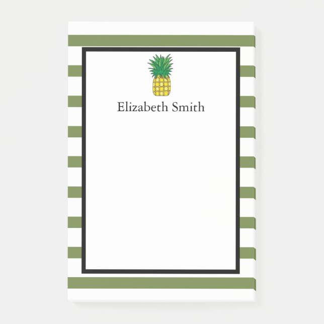 Personalised Green Stripes Pineapple Post-it Notes (Front)