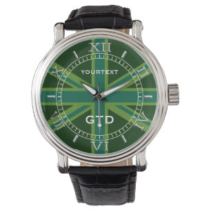 Personalised Green Teal Union Jack Flag Style Dial Watch