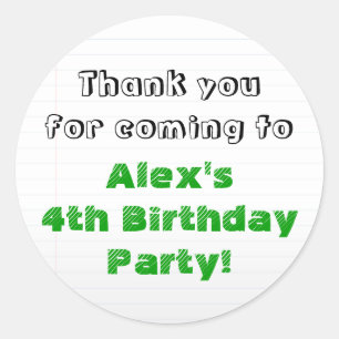 Personalised Green Thank You Birthday Party Classic Round Sticker