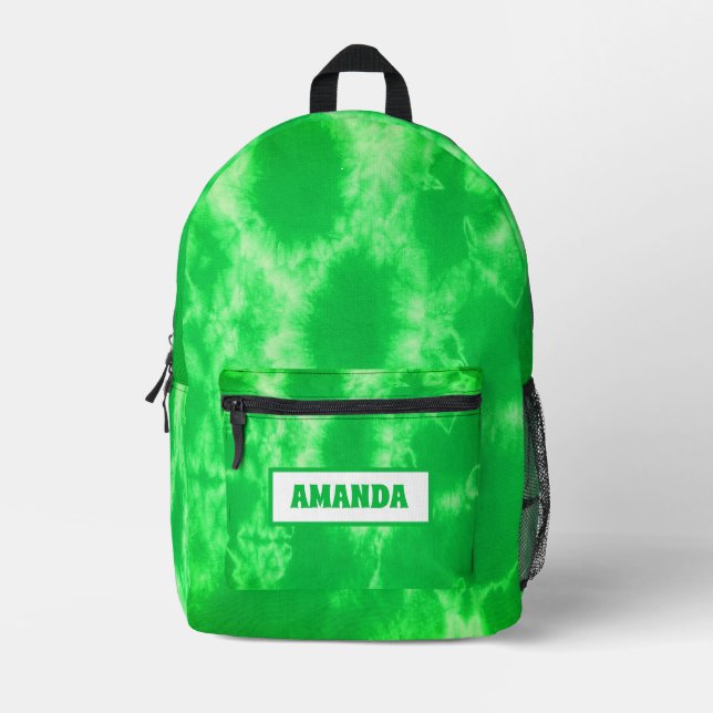 Personalised Green Tie Dye  Printed Backpack (Front)