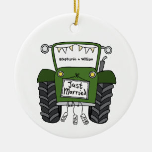 Personalised Green Tractor Country Wedding Gift Ceramic Ornament
