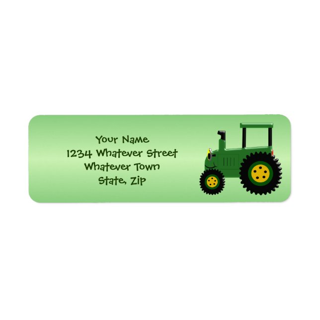 Personalised Green Tractor Design Return Address Label (Front)