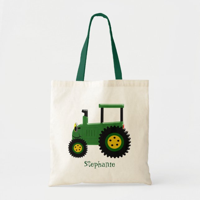 Personalised Green Tractor Design Tote Bag (Front)