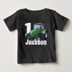 Personalised  Green Tractor  First Birthday  Baby T-Shirt