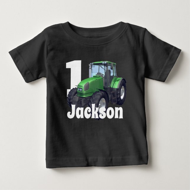 Personalised  Green Tractor  First Birthday  Baby T-Shirt (Front)