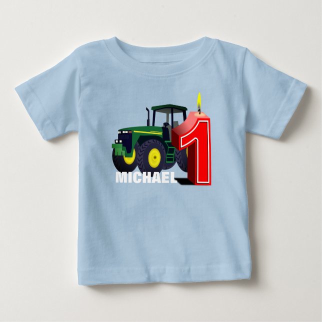 Personalised  Green Tractor  First Birthday Baby T-Shirt (Front)