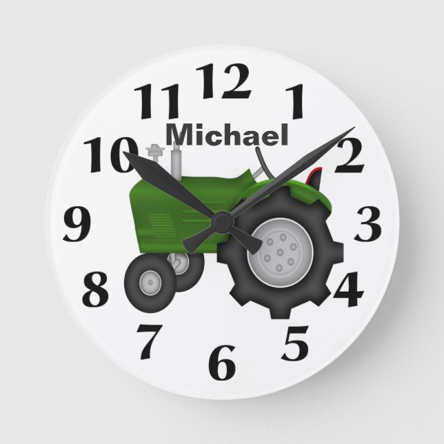 Personalised Green Tractor Wall Clock (Front)