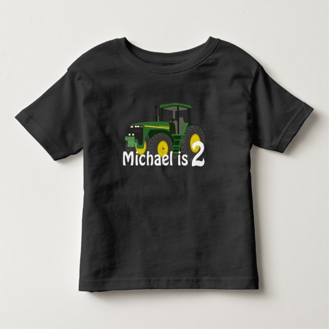 Personalised Green Tractor With Age Toddler T-Shirt (Front)