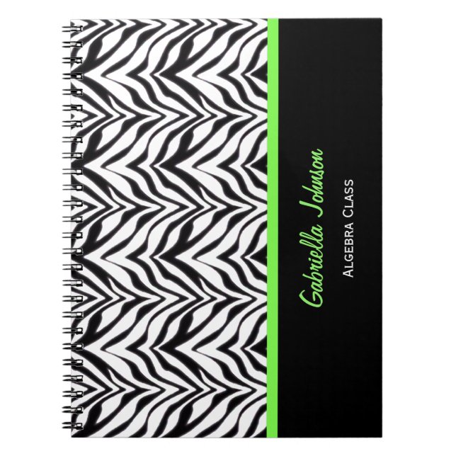 Personalised: Green Trimmed: Zebra Print Notebook (Front)