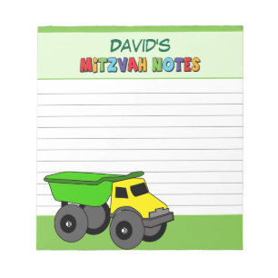 Personalised Green Truck Mitzvah Notepad