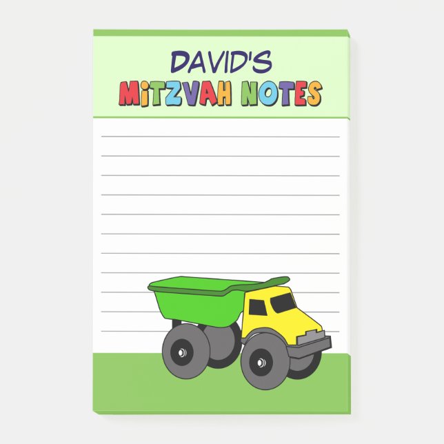 Personalised Green Truck Mitzvah Post-it Notes (Front)