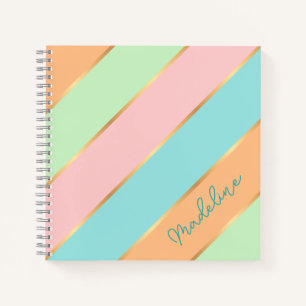 Personalised Green Turquoise Blue Pink Stripe Notebook
