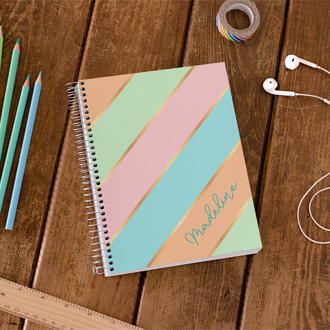 Personalised Green Turquoise Blue Pink Stripe Planner (Creator Uploaded)