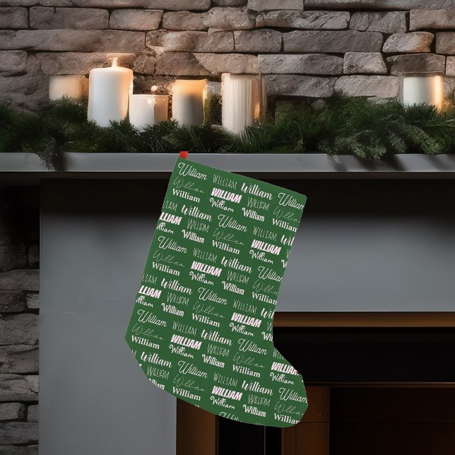 Personalised Green Typography Name Font Collage Small Christmas Stocking (Creator Uploaded)