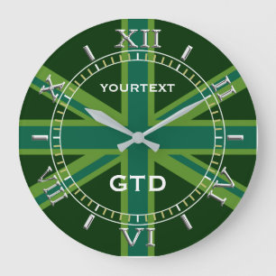 Personalised Green Union Jack British Flag Dial Large Clock