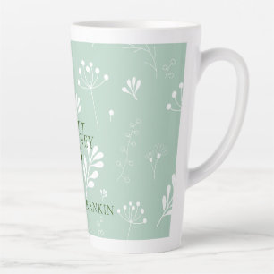 Personalised Green w/ White Florals Latte Mug