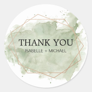 Personalised Green Watercolor and Gold Thank You Classic Round Sticker