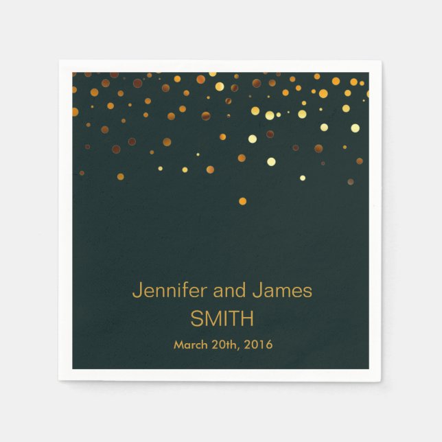 Personalised Green Wedding Confetti Gold Glitter Napkin (Front)