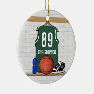 Personalised Green White Basketball Jersey Ceramic Ornament