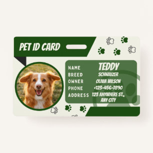 Personalised Green White Dog Card Photo ID Badge