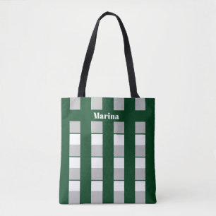 Personalised Green & White & Grey Striped Tote Bag