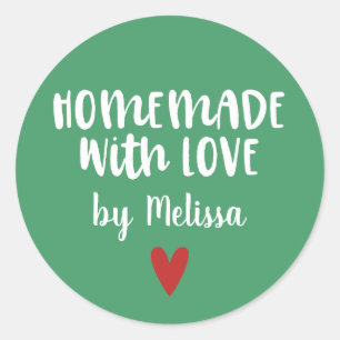 Personalised Green White Homemade With Love Classic Round Sticker