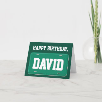 Personalised Green & White License Plate Birthday Card