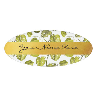 Personalised Green & White Monstera Palm Leaves Name Tag