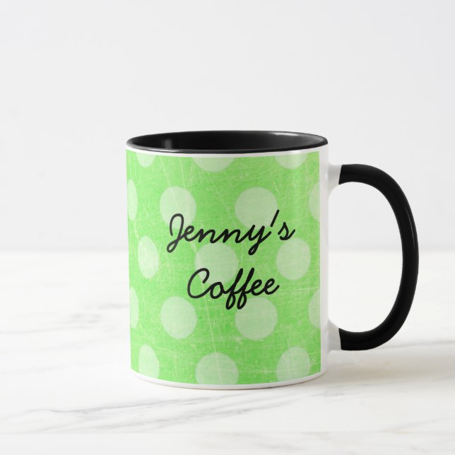 Personalised Green White Polka Dotted Coffee Mug (Right)