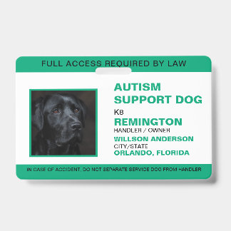 Personalised green White Service Dog Photo ID Badge