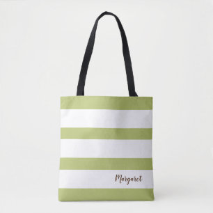 Personalised Green & White Striped Tote Bag