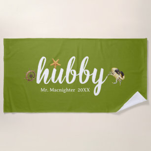 Personalised Green with Ocean Creatures Beach Towel