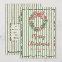 Personalised Green Wreath Pink Bow Green Stripe