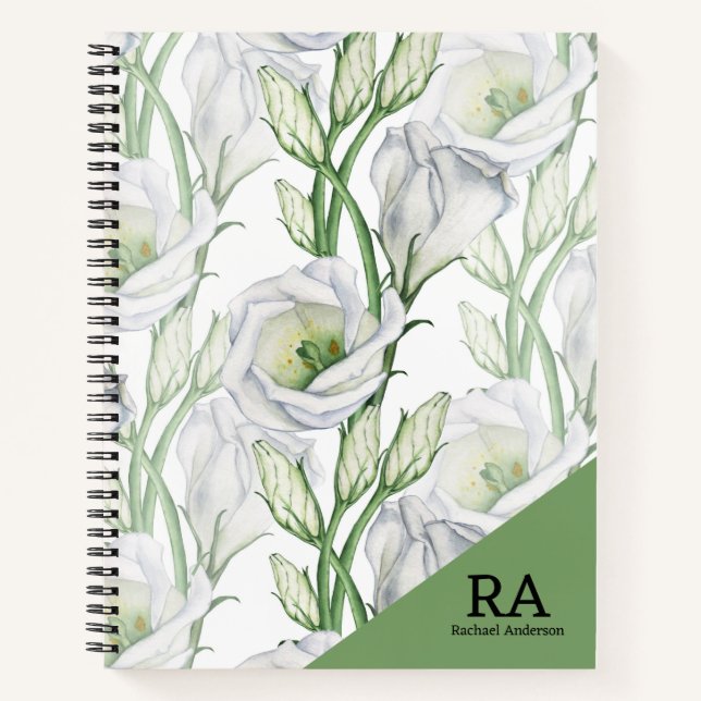 Personalised greenery floral monogram name initial notebook (Front)