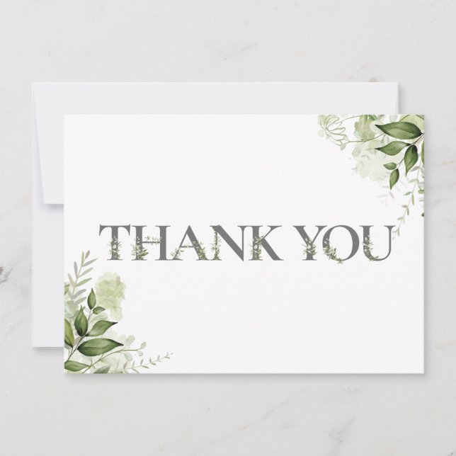 Personalised Greenery Floral Typography Thank You Card (Front)