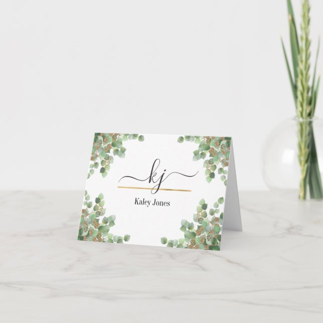 Personalised Greenery Name | From The Desk Of  Thank You Card (Front)