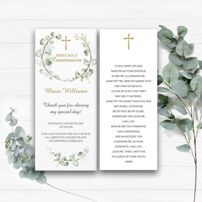 Personalised Greenery Prayer Bookmark Card (Creator Uploaded)