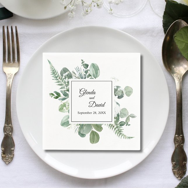 Personalised Greenery Succulent Dusty Wedding Napkin (Personalized greenery succulent dusty napkins add soft natural charm to your wedding table)