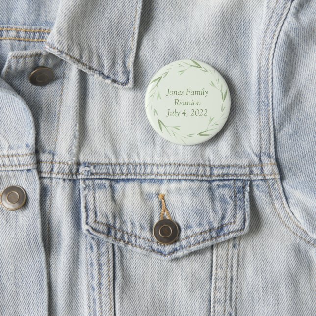 Personalised greenery theme family reunion 6 cm round badge (In Situ)