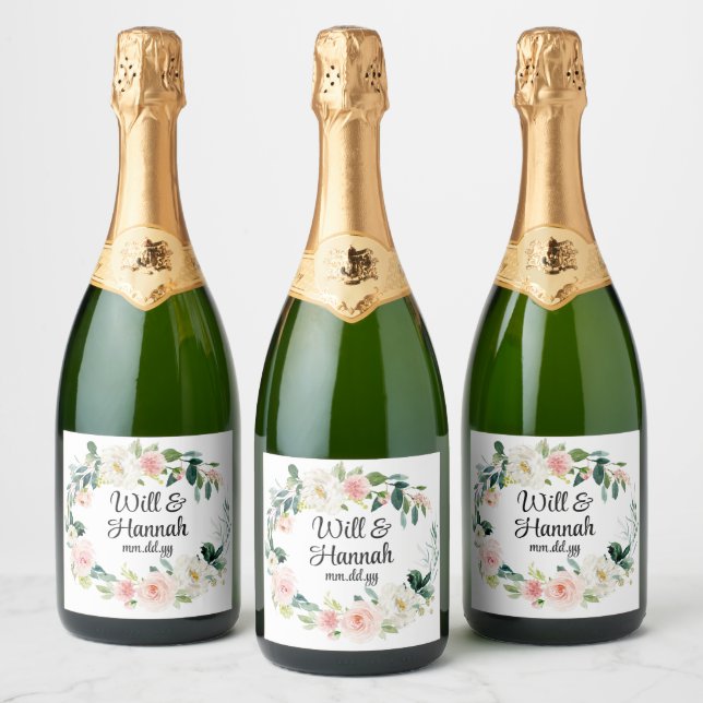 Personalised Greenery Wedding Reception Champagne Sparkling Wine Label (Bottles)