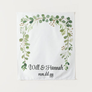 Personalised Greenery Wedding Reception Photo Prop Tapestry