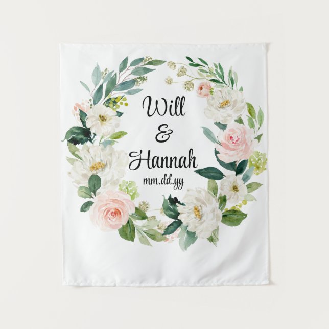 Personalised Greenery Wedding Reception Photo Prop Tapestry (Front)