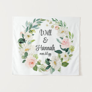 Personalised Greenery Wedding Reception Photo Prop Tapestry