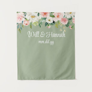 Personalised Greenery Wedding Reception Photo Prop Tapestry